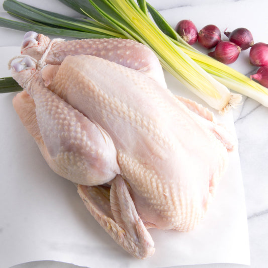 Chicken, Whole, Poulet Rouge Fermier, W/ Giblets, 3.5-4#, 6 Ct, Avg 21.5# Cs, Ref